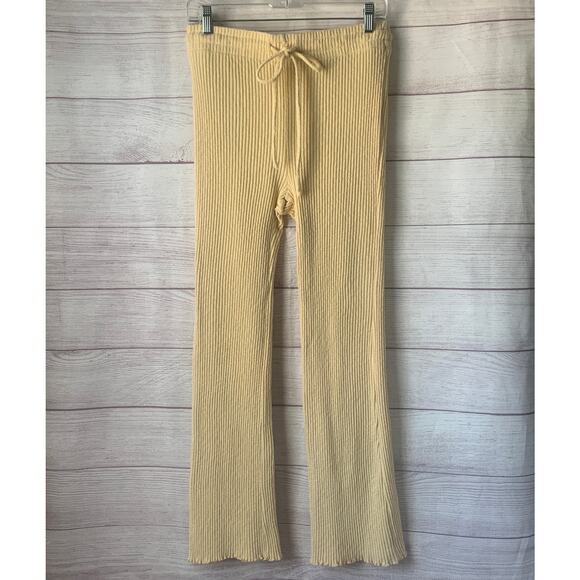Billabong Yellow Ribbed Knit Pants High Waisted Drawstring Size Large - Picture 1 of 16